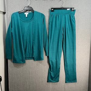 Sport Savvy Regular Heathered Soft Jersey Cardigan- Tank & Pant Green, XX-Small